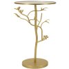 Mauro Ferretti Tavolino laterale uccelli Ø38x60cm oro vetro ferro struttura a rami