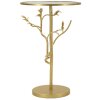 Mauro Ferretti Tavolino laterale uccelli Ø38x60cm oro vetro ferro struttura a rami