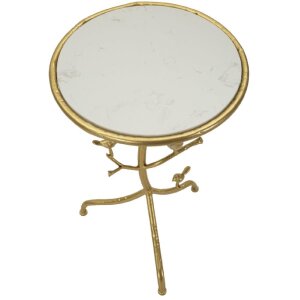 Mauro Ferretti Tavolino Vögel Marble Ø 38x60 cm oro bianco