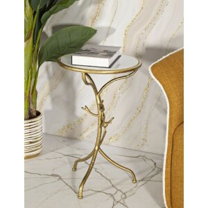Mauro Ferretti Tavolino Vögel Marble Ø 38x60 cm oro bianco