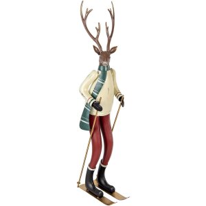 Clayre & Eef Statuetta decorativa Cervo in metallo Marrone Rosso Verde 65 cm