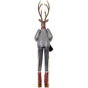 Clayre & Eef Statuetta Decorativa Cervo con Sci Grigia Marrone Rossa 65 cm