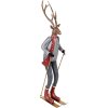 Clayre & Eef Statuetta Decorativa Cervo con Sci Grigia Marrone Rossa 65 cm