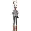 Clayre & Eef Statuetta Decorativa Cervo con Sci Grigia Marrone Rossa 65 cm