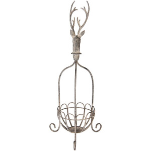 Clayre & Eef 5Y1320 Cesto decorativo testa di cervo grigio vintage 28x28x68 cm