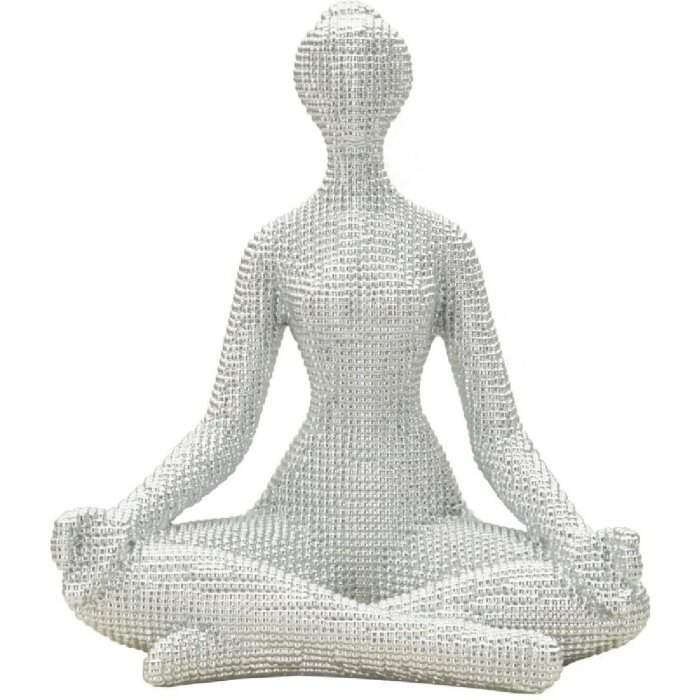 Donnina Yoga Argento Statuetta Decorativa in Resina Bianca e Argento 20,5x15,5x23 cm