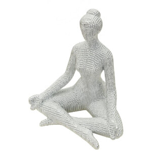 Donnina Yoga Argento Statuetta Decorativa in Resina Bianca e Argento 20,5x15,5x23 cm