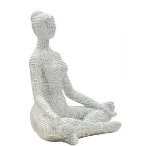 Donnina Yoga Argento Statuetta Decorativa in Resina Bianca e Argento 20,5x15,5x23 cm