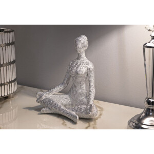 Donnina Yoga Argento Statuetta Decorativa in Resina Bianca e Argento 20,5x15,5x23 cm