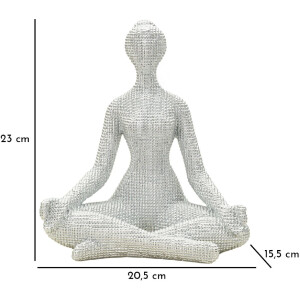 Donnina Yoga Argento Statuetta Decorativa in Resina Bianca e Argento 20,5x15,5x23 cm
