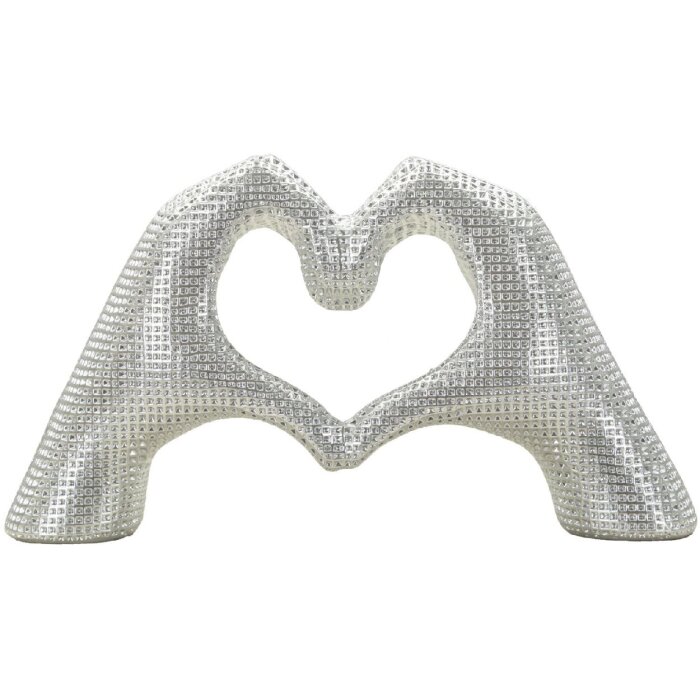 Lover Silver Scultura in resina argento 25x7.5x13.5 cm mani a forma di cuore