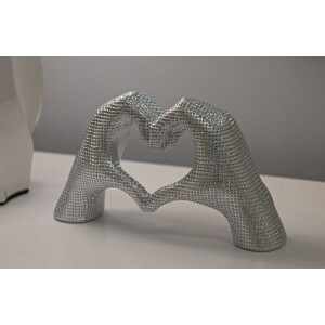Lover Silver Scultura in resina argento 25x7.5x13.5 cm mani a forma di cuore