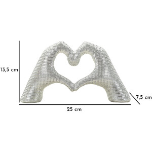 Lover Silver Scultura in resina argento 25x7.5x13.5 cm mani a forma di cuore