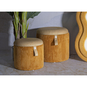 Bolzano Set pouf con contenitore senape 2pz Ø38x38cm Ø32x28cm