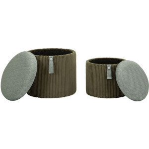Bolzano Set 2 pouf verdi Ø38x38 e Ø32x28 cm con contenitore