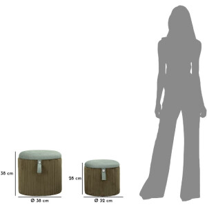Bolzano Set 2 pouf verdi Ø38x38 e Ø32x28 cm con contenitore