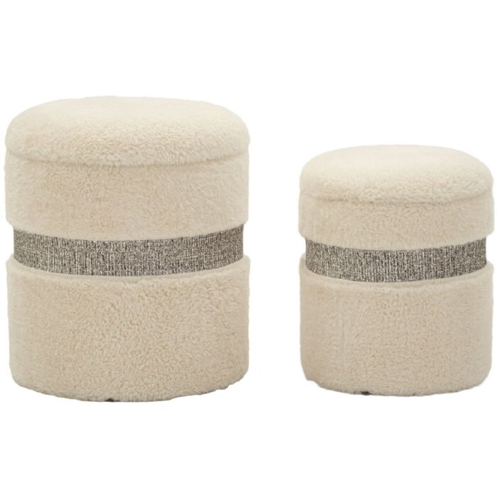 Saint-Moritz Set 2 puff con contenitore Creme Ø40x47 cm Ø32x38 cm