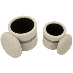Saint-Moritz Set 2 puff con contenitore Creme Ø40x47 cm Ø32x38 cm