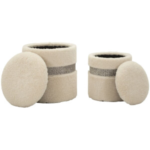 Saint-Moritz Set 2 puff con contenitore Creme Ø40x47 cm Ø32x38 cm