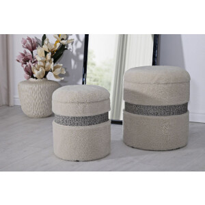 Saint-Moritz Set 2 puff con contenitore Creme Ø40x47 cm Ø32x38 cm