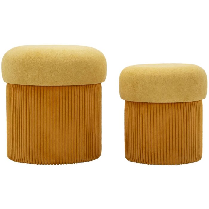 Aspen Set 2 puff con contenitore senape 42x44/35x37 cm velluto