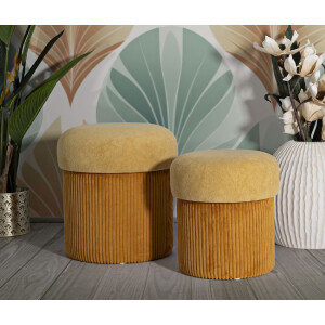 Aspen Set 2 puff con contenitore senape 42x44/35x37 cm velluto
