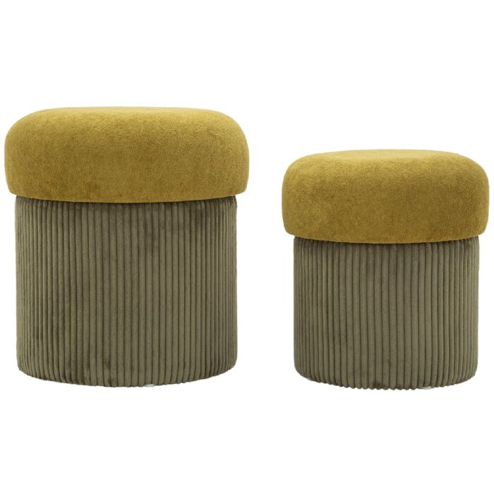 Set pouf contenitore Aspen verde 2 pezzi Ø42x44cm Ø35x37cm velluto poliestere