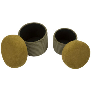 Set pouf contenitore Aspen verde 2 pezzi Ø42x44cm Ø35x37cm velluto poliestere