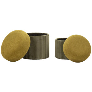 Set pouf contenitore Aspen verde 2 pezzi Ø42x44cm Ø35x37cm velluto poliestere