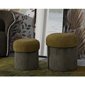 Set pouf contenitore Aspen verde 2 pezzi Ø42x44cm Ø35x37cm velluto poliestere