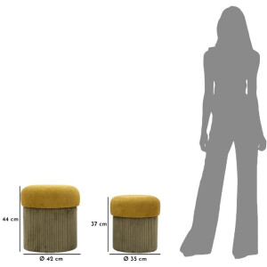 Set pouf contenitore Aspen verde 2 pezzi Ø42x44cm Ø35x37cm velluto poliestere