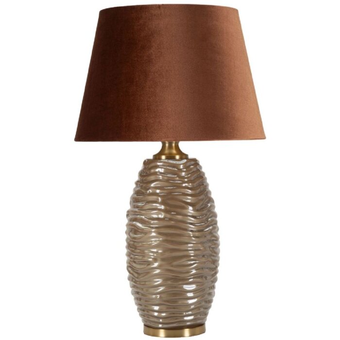 Prague Lampada da tavolo vetro ferro stoffa marrone oro Ø45.5x79cm E27 max40W