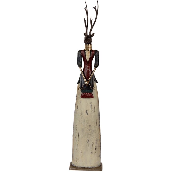 Statuetta Decorativa Cerva in Metallo Clayre & Eef 86cm Marrone Beige Rosso Rusticale