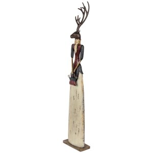 Statuetta Decorativa Cerva in Metallo Clayre & Eef 86cm Marrone Beige Rosso Rusticale
