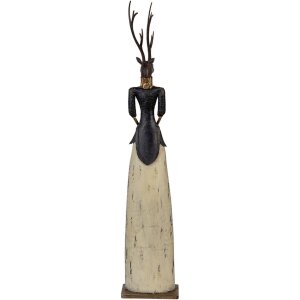 Statuetta Decorativa Cerva in Metallo Clayre & Eef 86cm Marrone Beige Rosso Rusticale