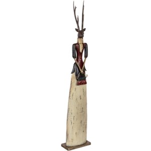 Statuetta Decorativa Cerva in Metallo Clayre & Eef 86cm Marrone Beige Rosso Rusticale