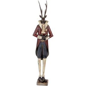 Figura Decorativa Cervo in Stile Barocco Clayre & Eef Metallo 83cm Marrone Rosso Oro