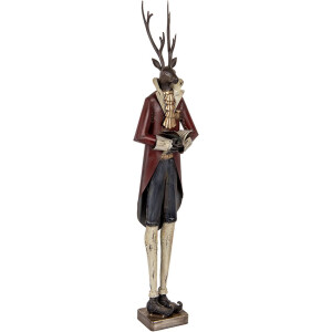 Figura Decorativa Cervo in Stile Barocco Clayre & Eef Metallo 83cm Marrone Rosso Oro