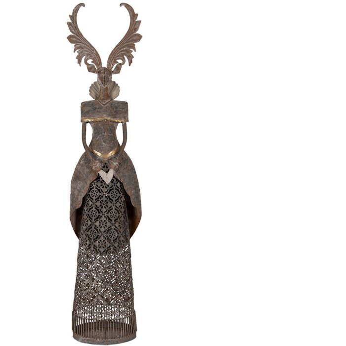 Decorazione Renna in Metallo Clayre & Eef Marrone-Grigio 81 cm con Cuore Vintage