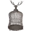 Gabbia decorativa con testa di cervo Clayre & Eef Grigio Antico Ø26x50cm Stile Vintage
