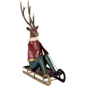 Statuetta decorativa Cervo su Slitta Clayre & Eef 27x10x31 cm Metallo Decorazione Invernale
