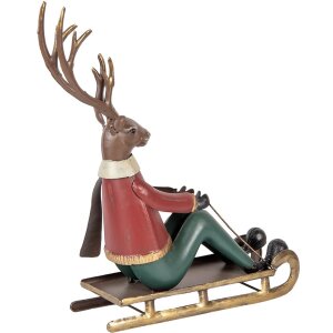 Statuetta decorativa Cervo su Slitta Clayre & Eef 27x10x31 cm Metallo Decorazione Invernale
