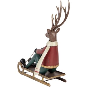 Statuetta decorativa Cervo su Slitta Clayre & Eef 27x10x31 cm Metallo Decorazione Invernale