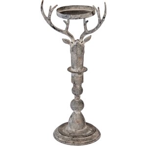 Clayre & Eef 6Y5838 Candeliere a forma di cervo Antik-Grau 17x14x42 cm
