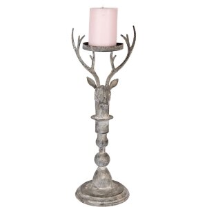 Clayre & Eef 6Y5838 Candeliere a forma di cervo Antik-Grau 17x14x42 cm