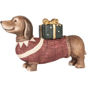 Clayre & Eef 6MG0147 Statuetta cane marrone rosso 47x14x28cm stile rustico natalizio