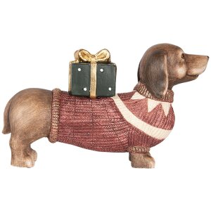 Clayre & Eef 6MG0147 Statuetta cane marrone rosso 47x14x28cm stile rustico natalizio
