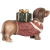 Clayre & Eef 6MG0147 Statuetta cane marrone rosso 47x14x28cm stile rustico natalizio