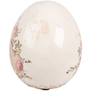 Uovo Decorativo con Rose Clayre & Eef Ø 10x12 cm Beige Rosa Ceramica Vintage