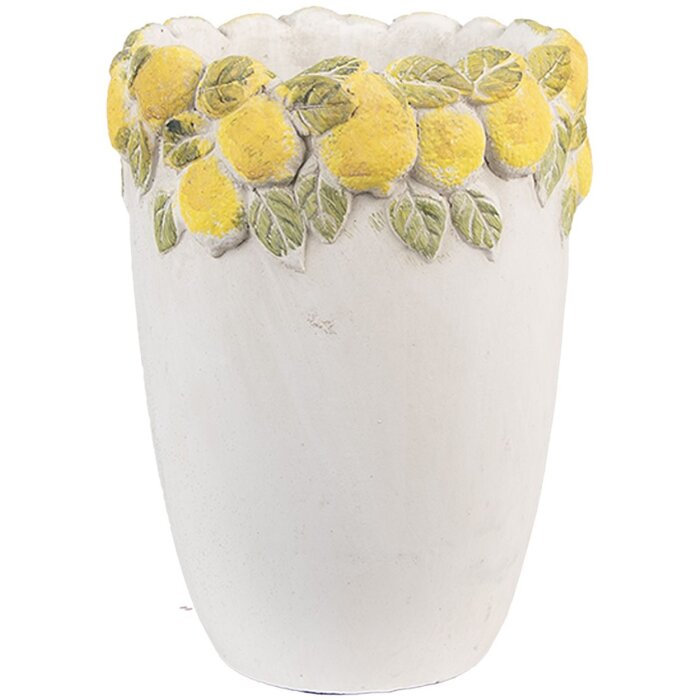 Vaso per fiori Clayre & Eef 6TE0570S Bianco Giallo Ø13x17 cm in Pietra Design Limoni